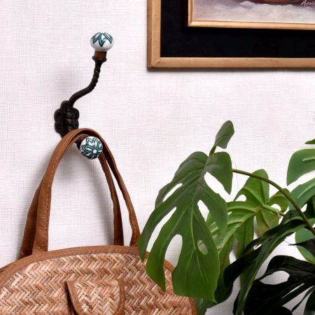 Green Floral Ceramic Iron Hat Hooks